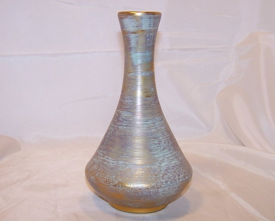 Image 1 of Stangl Vase, Gold and Aqua, 4050, Eight Inches Tall