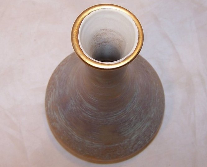 Image 2 of Stangl Vase, Gold and Aqua, 4050, Eight Inches Tall