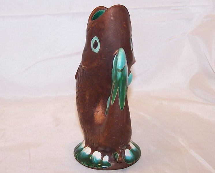 Image 3 of Leaping Fish Vase, Brown w Green and White, Woodland