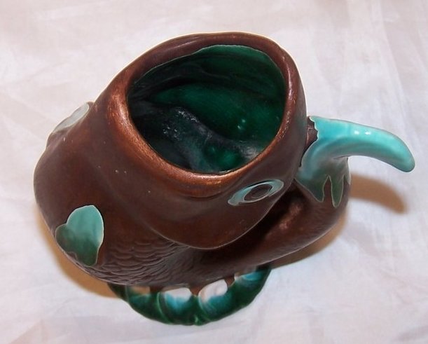 Image 4 of Leaping Fish Vase, Brown w Green and White, Woodland