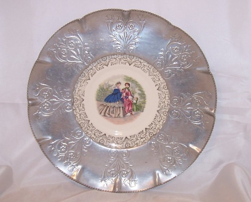 Victorian Ladies, Lady and Child Plate w Aluminum Frame, Farber and Shlevin