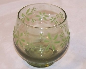 Image 0 of Short Candle Holder, Green Flower, Sixties, Seventies Vintage