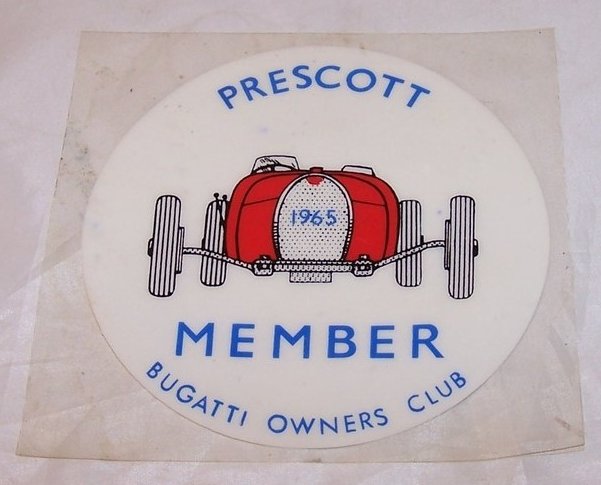 Image 0 of Bugatti Owners Club Window Cling, Prescott Member, 1965