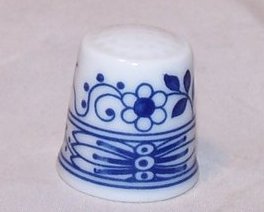 Image 0 of Thimble Blue, White Flower Motif, Hutschenreuther Germany