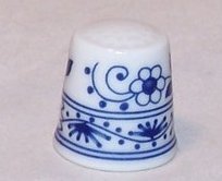 Image 1 of Thimble Blue, White Flower Motif, Hutschenreuther Germany