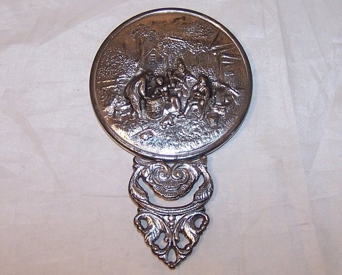 Image 0 of Small Handheld Mirror w Colonial Scene, Ornate Handle