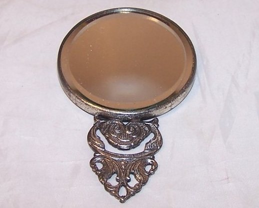 Image 1 of Small Handheld Mirror w Colonial Scene, Ornate Handle