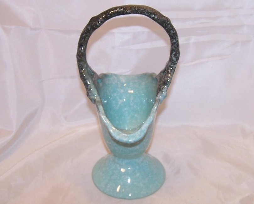 Image 1 of Hull Basket Vase with Twig Handle, Speckled