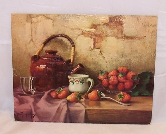 Teapot Still Life w Strawberries, Robert Chailloux Lithograph, USA