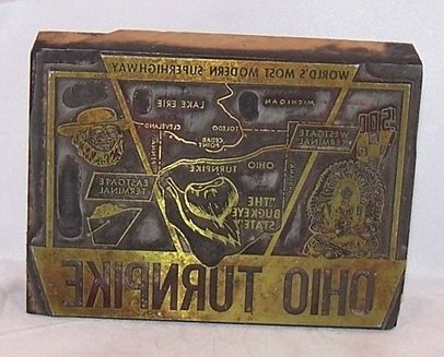 Image 0 of Ohio Turnpike Brass and Wood Stamp, Antique