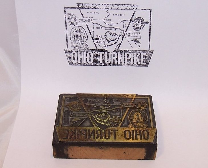 Image 1 of Ohio Turnpike Brass and Wood Stamp, Antique