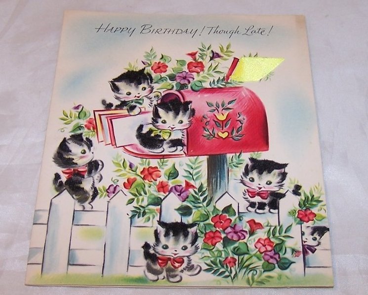 Fuzzy Kitten Belated Birthday Card, Vintage, Unused, Art Guild of Williamsburg