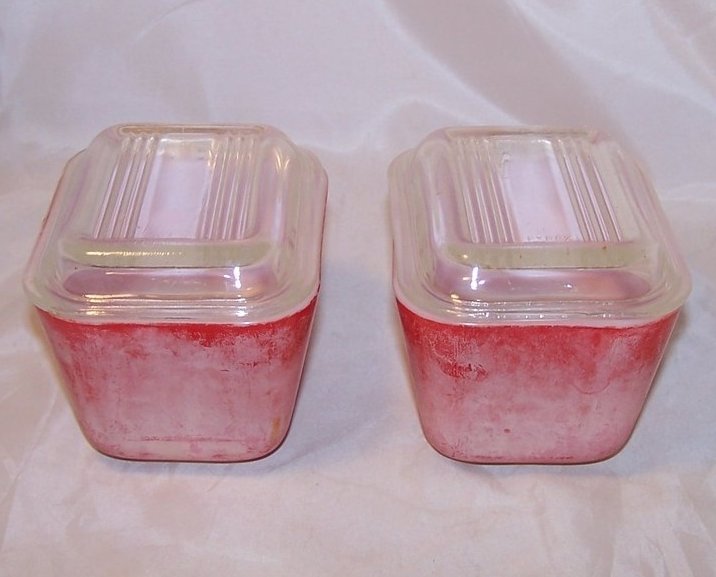 Image 2 of Pair of Pyrex Red Refrigerator Glass Dish, Lid