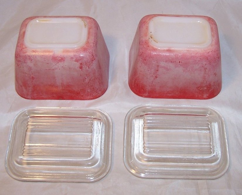 Image 4 of Pair of Pyrex Red Refrigerator Glass Dish, Lid