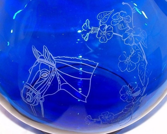 Image 2 of Horse Design Cobalt Blue Pitcher and Glasses Glass