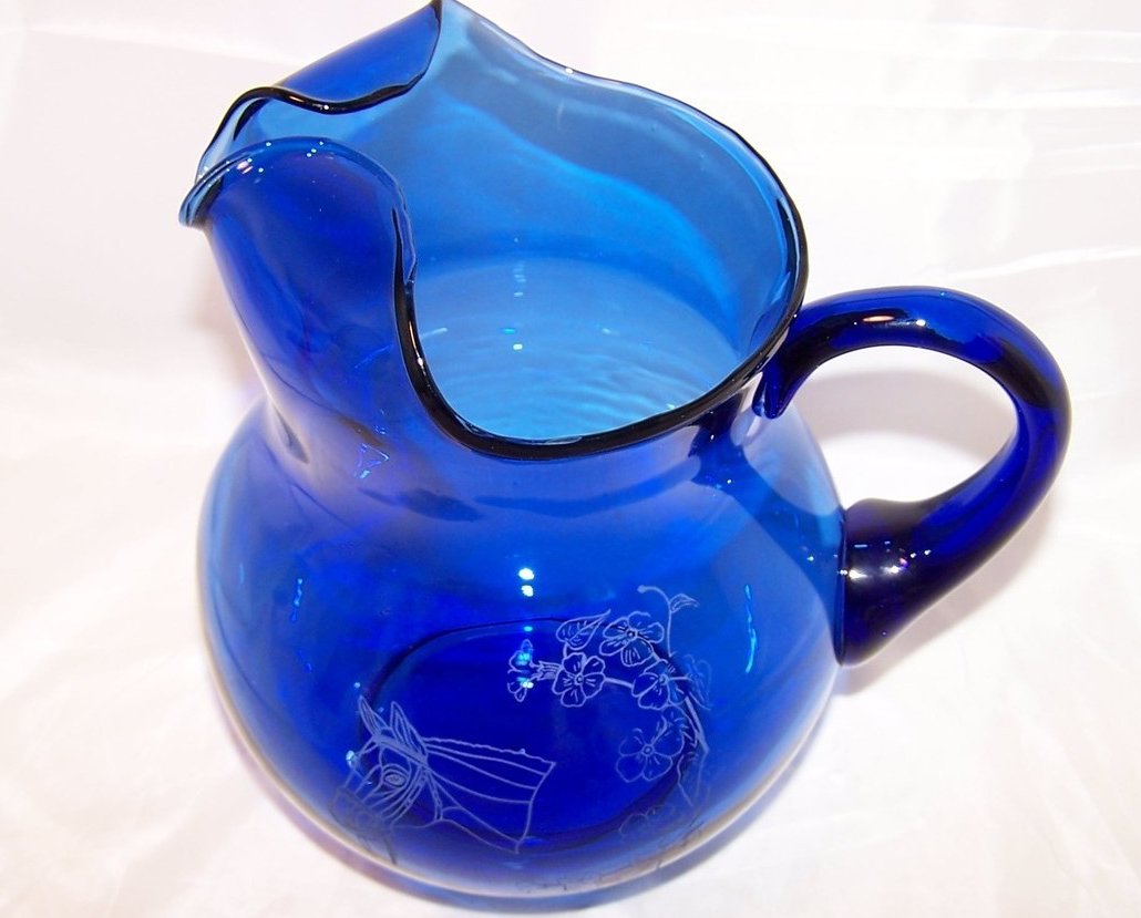 Image 3 of Horse Design Cobalt Blue Pitcher and Glasses Glass