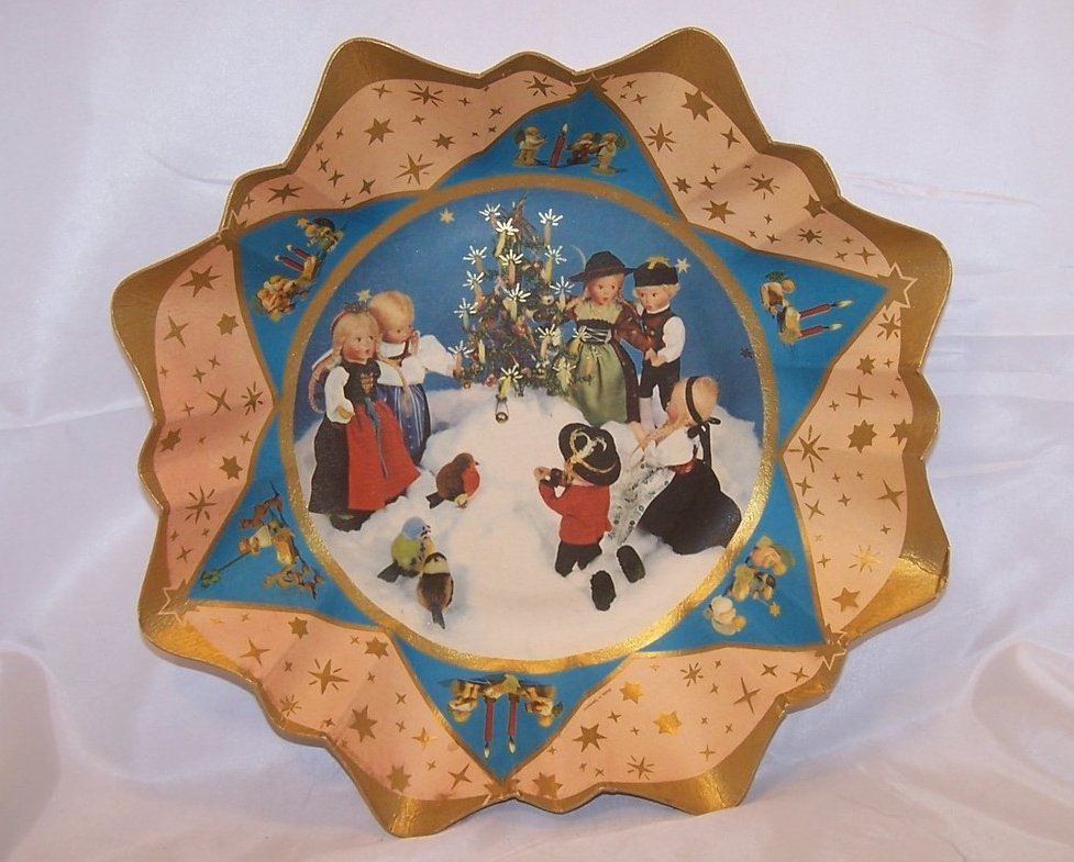 German Paper Serving Bowl, Vintage,  Christmas Scene, Great Collectors Piece