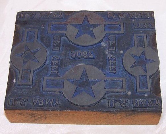 Military Metal and Wood Stamp, Army Navy