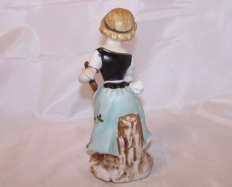 Image 2 of Peasant Girl w Dove, Walking Stick, Porcelain Figurine