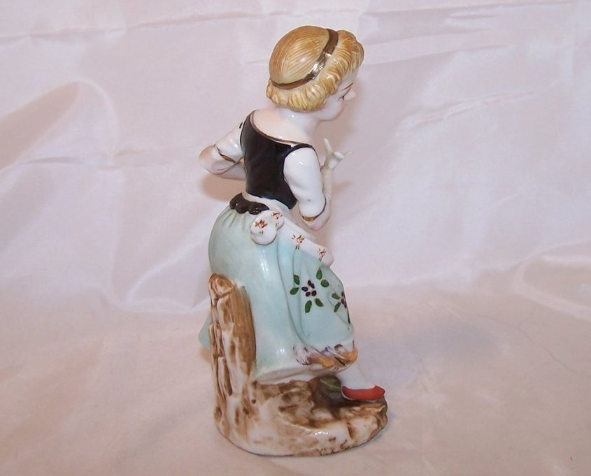 Image 3 of Peasant Girl w Dove, Walking Stick, Porcelain Figurine