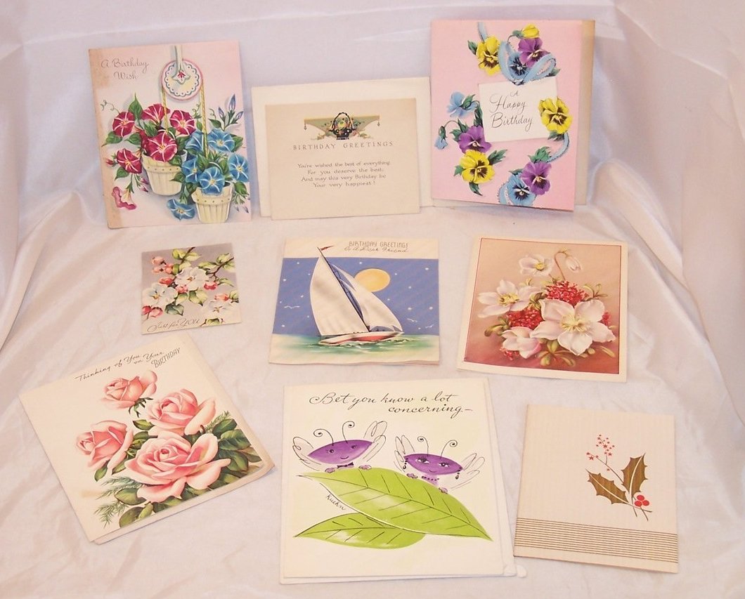 Image 0 of Variety of 9 Vintage Unused Cards, Birthday, Anniversary