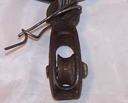 Image 1 of Little Iron Pulley Wired to Iron Ring, Vintage, Handmade