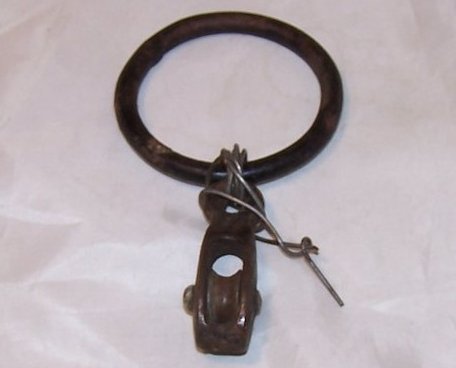 Image 2 of Little Iron Pulley Wired to Iron Ring, Vintage, Handmade