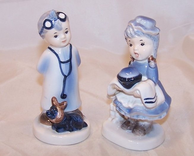 Little Vet Boy and Dinner Time Girl Figurines, Napco, Japan Japanese