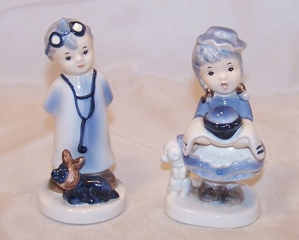 Image 1 of Little Vet Boy and Dinner Time Girl Figurines, Napco, Japan Japanese