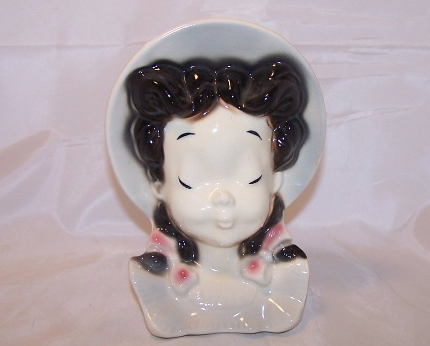 Image 0 of Royal Copley Pigtail Girl Wall Pocket Head Vase