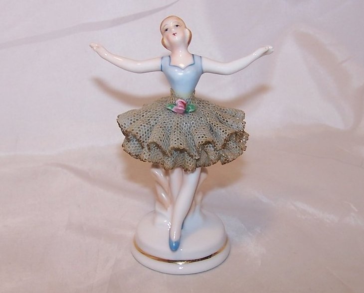 Image 0 of Ballerina in Blue, Porcelain Lace Figurine, Occupied Japan, Japanese