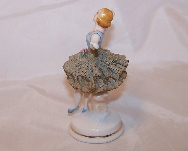 Image 1 of Ballerina in Blue, Porcelain Lace Figurine, Occupied Japan, Japanese