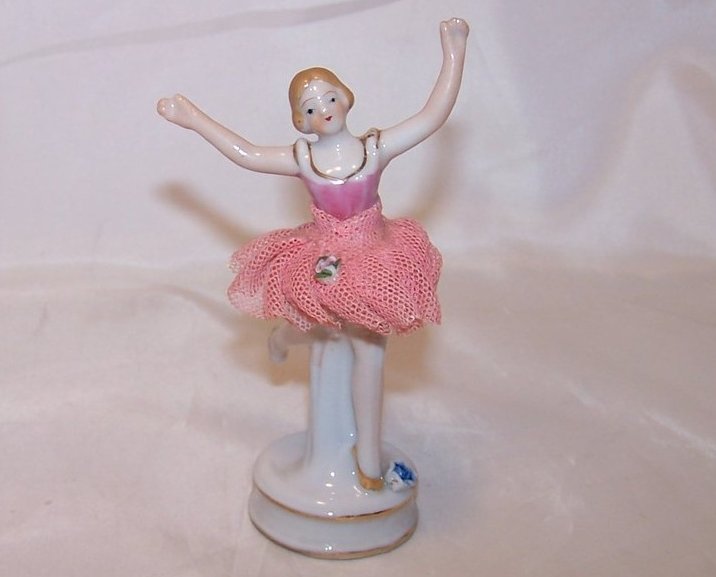 Ballerina in Green, Porcelain Lace Figurine, Folded Skirt, Japan, Japanese