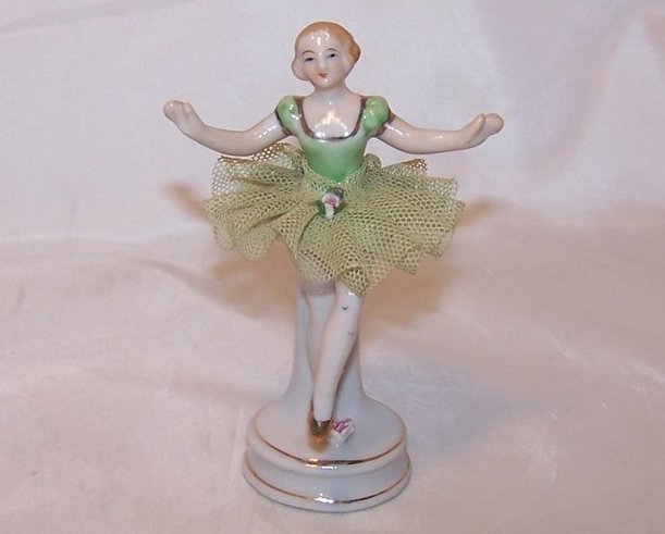 Ballerina in Green, Porcelain Lace Figurine, Folded Skirt, Japan, Japanese