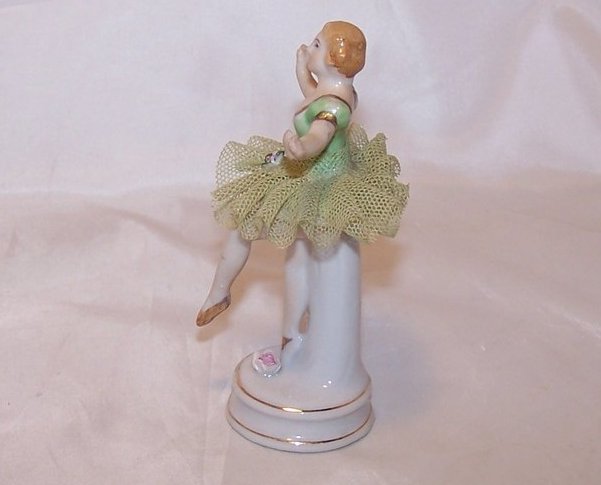 Image 1 of Ballerina in Green, Porcelain Lace Figurine, Folded Skirt, Japan, Japanese