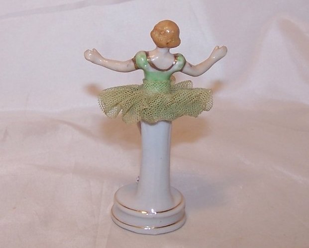 Image 2 of Ballerina in Green, Porcelain Lace Figurine, Folded Skirt, Japan, Japanese