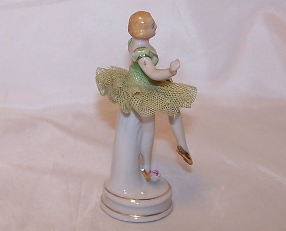 Image 3 of Ballerina in Green, Porcelain Lace Figurine, Folded Skirt, Japan, Japanese