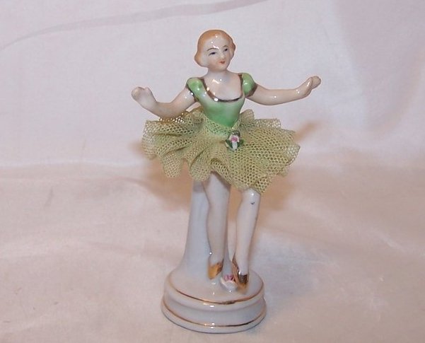 Image 4 of Ballerina in Green, Porcelain Lace Figurine, Folded Skirt, Japan, Japanese