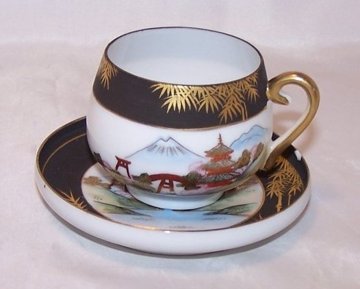 Image 0 of Village, Mountain Scene Geisha Tea Cup, Demitasse Cup and Saucer, China