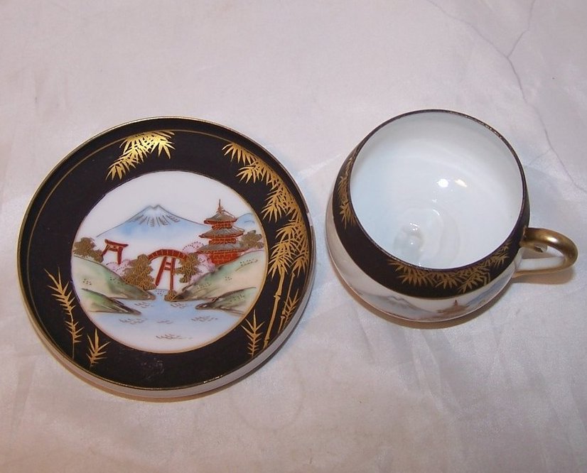 Image 1 of Village, Mountain Scene Geisha Tea Cup, Demitasse Cup and Saucer, China