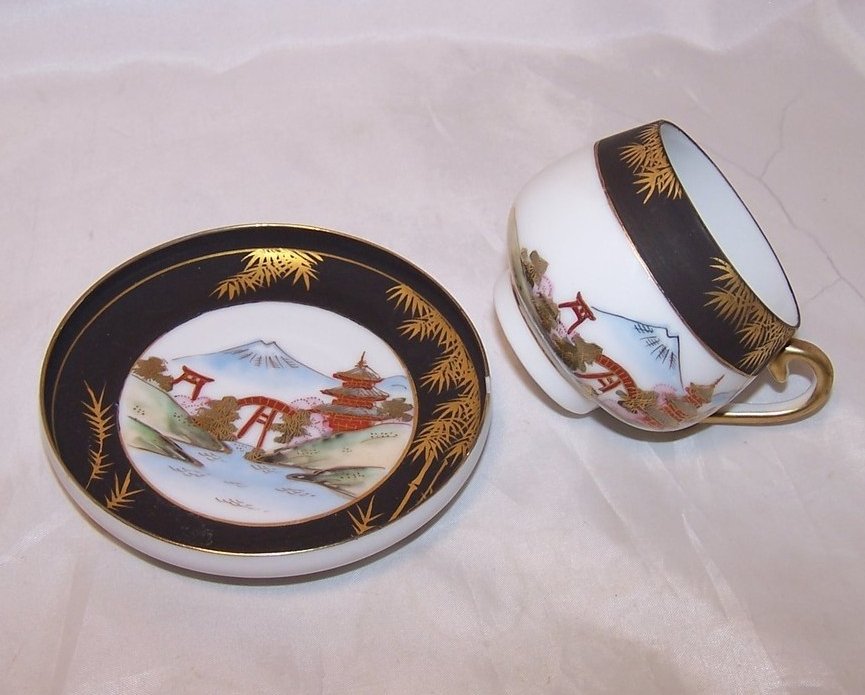 Image 2 of Village, Mountain Scene Geisha Tea Cup, Demitasse Cup and Saucer, China