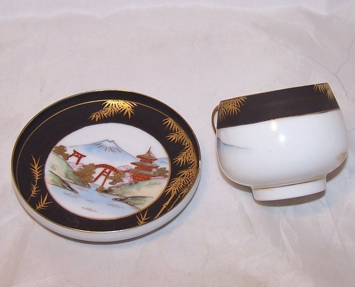 Image 3 of Village, Mountain Scene Geisha Tea Cup, Demitasse Cup and Saucer, China