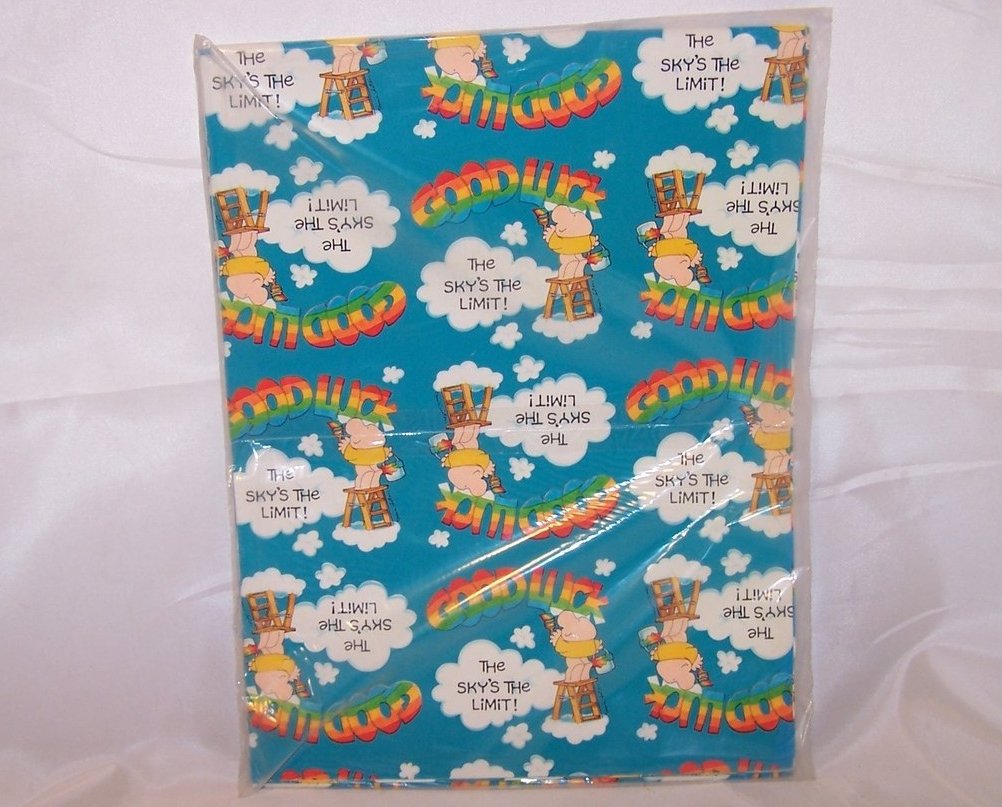 Image 1 of Good Luck, The Skys the Limit, Vintage Ziggy Gift Wrapping Paper, New in Package