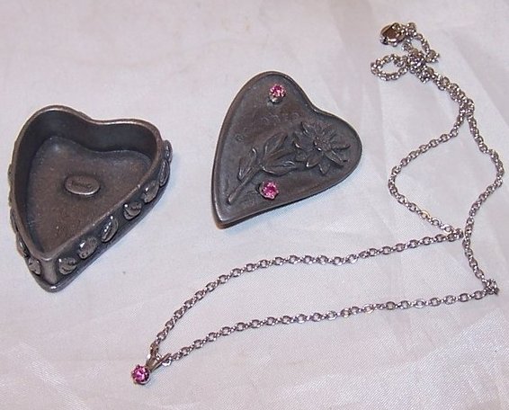 Image 1 of Lidded Heart Box w Matching Pink Earrings, Necklace, Pin Set, New