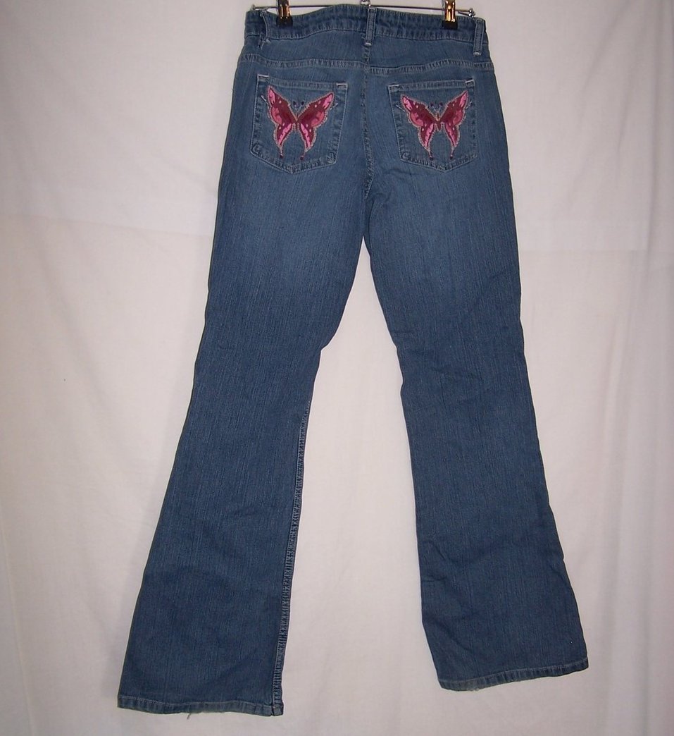 Image 1 of Juniors SZ 9 Distressed Butterfly Pocket Jeans, So Stretch 