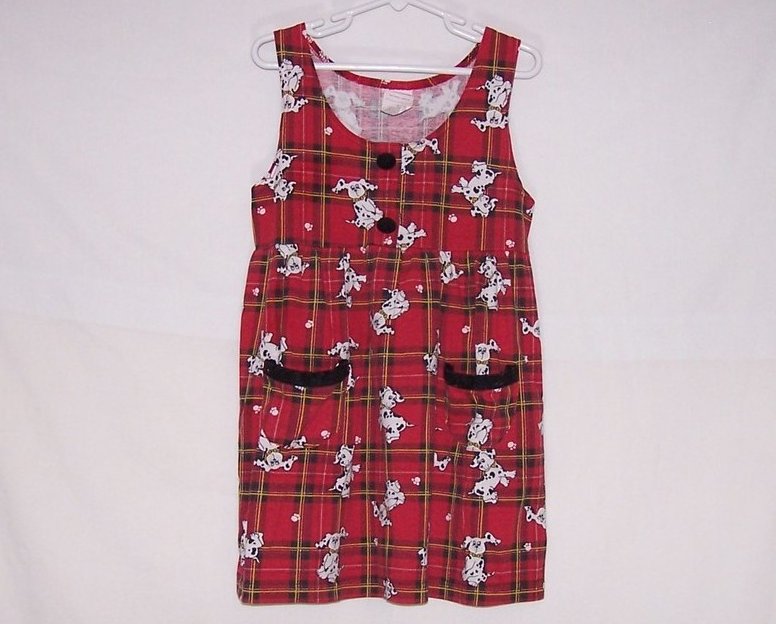 Image 0 of Girls Sz 6 Dalmatian Dog Red Plaid Jumper Dress