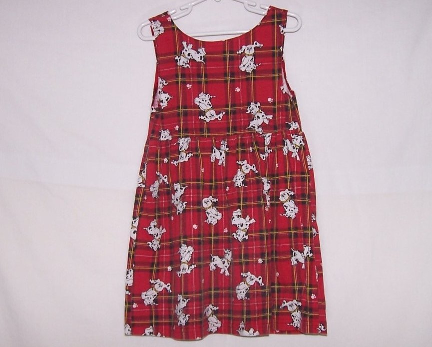 Image 1 of Girls Sz 6 Dalmatian Dog Red Plaid Jumper Dress