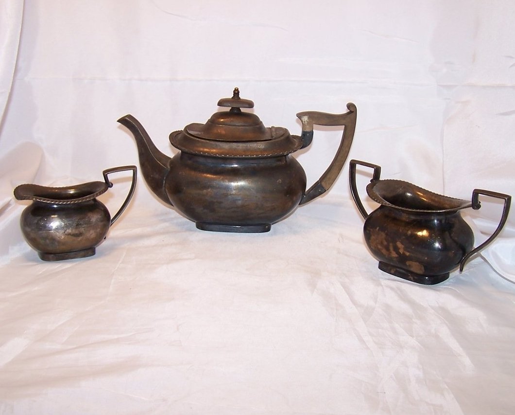 Image 1 of Walker and Hall Silver Tea Set, Teapot, Sugar, Creamer, Sheffield