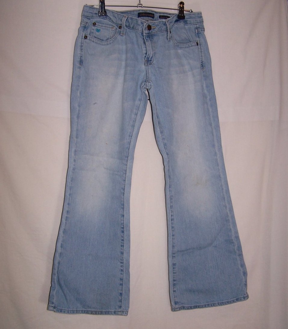 Image 0 of Aeropostale Stretch Flare Jeans, SZ 7, 8  Front Pocket Blue Butterfly