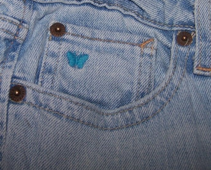 Image 1 of Aeropostale Stretch Flare Jeans, SZ 7, 8  Front Pocket Blue Butterfly